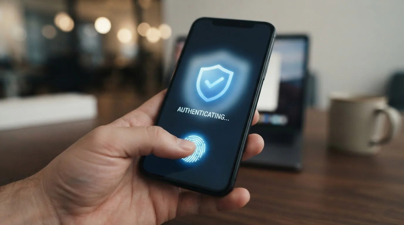 Smartphone s biometrickým scannerem a bezpečnostním štítem