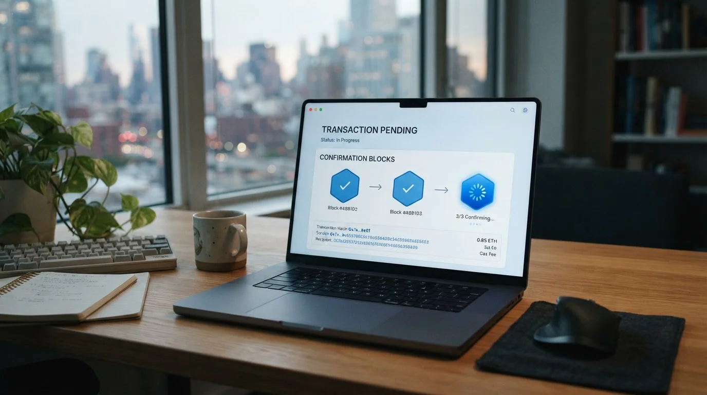 Proces vkladu Bitcoinu s ukázkou blockchain potvrzení