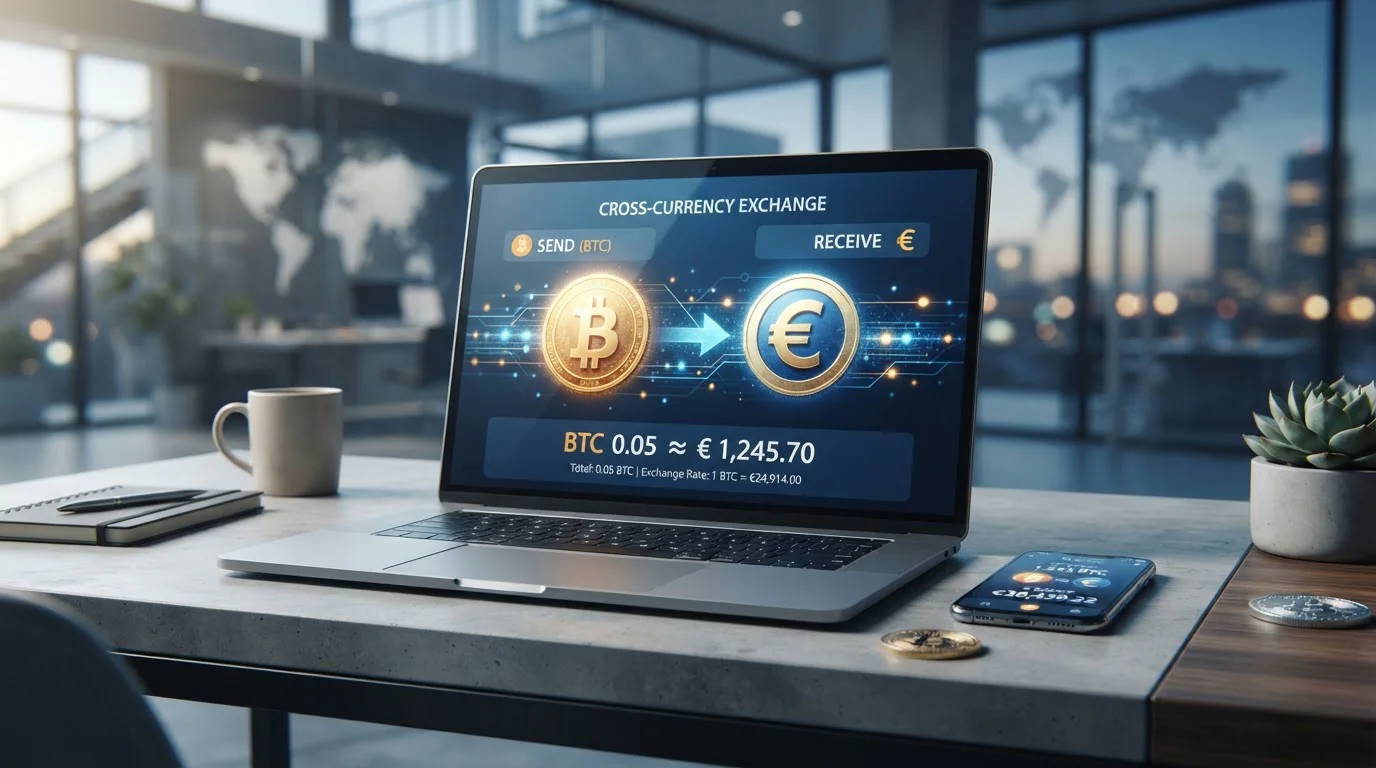 Kryptoměna a euro vedle sebe na platební obrazovce