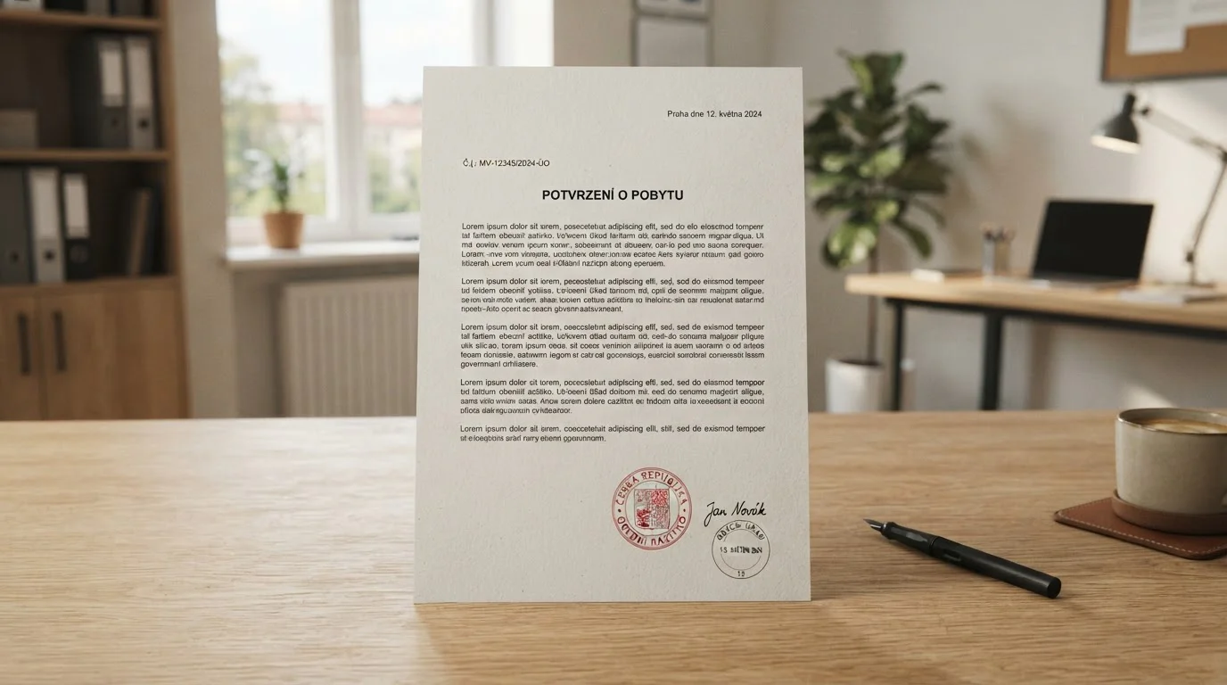 Oficiální dokument s licencí Ministerstva financí ČR s razítkem na pracovním stole