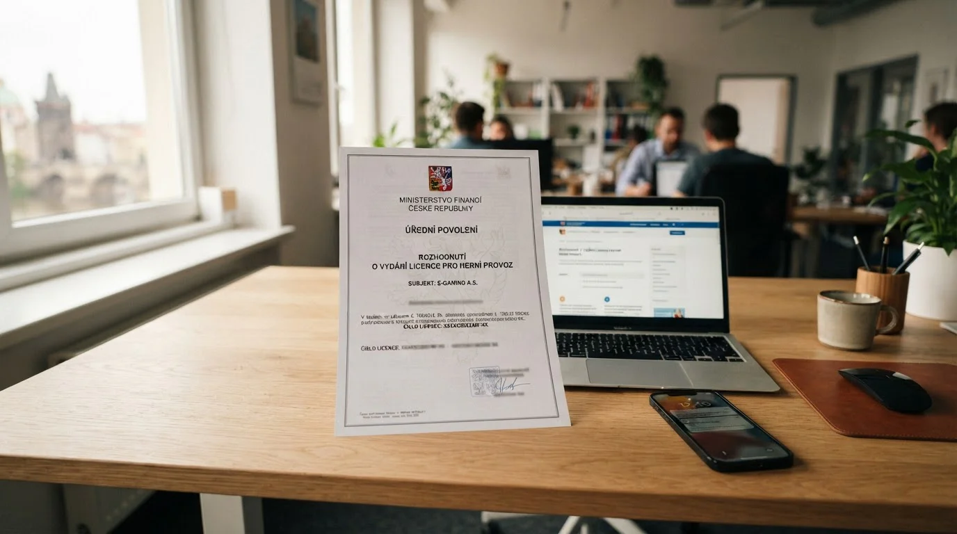 Dokument s hlavičkou Ministerstva financí ČR a licencí pro online casino