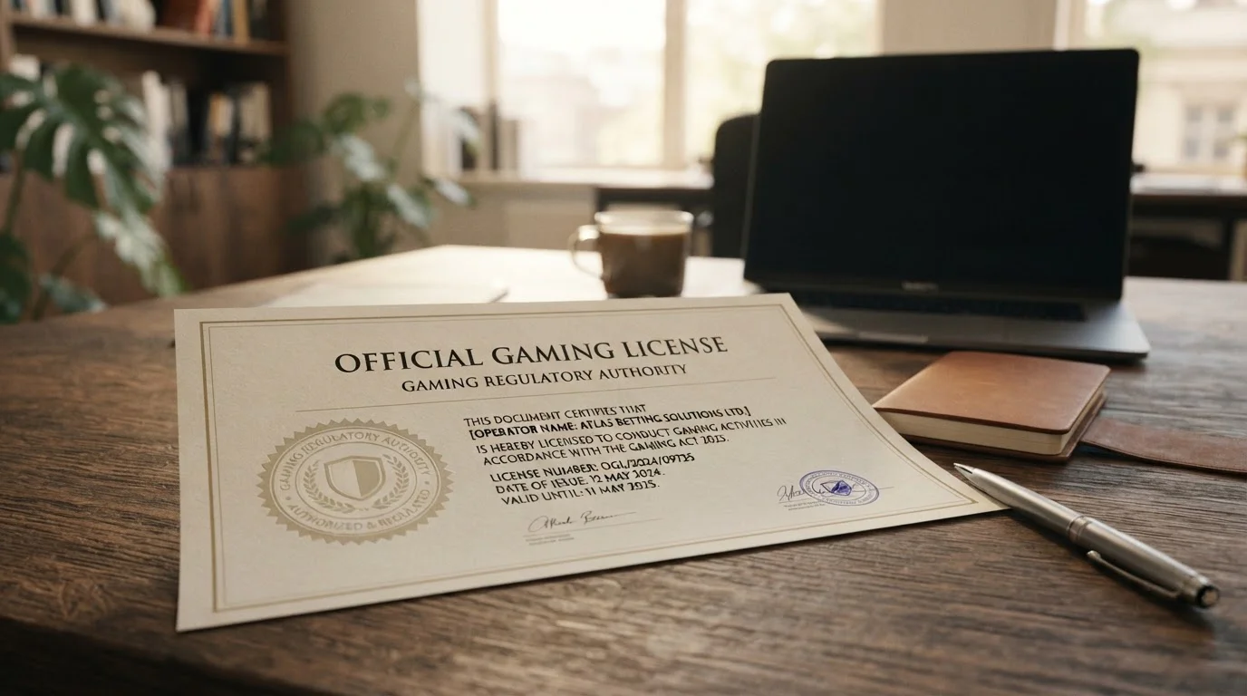 Oficiální licenční dokument Curaçao Gaming Authority s razítkem a číslem OGL