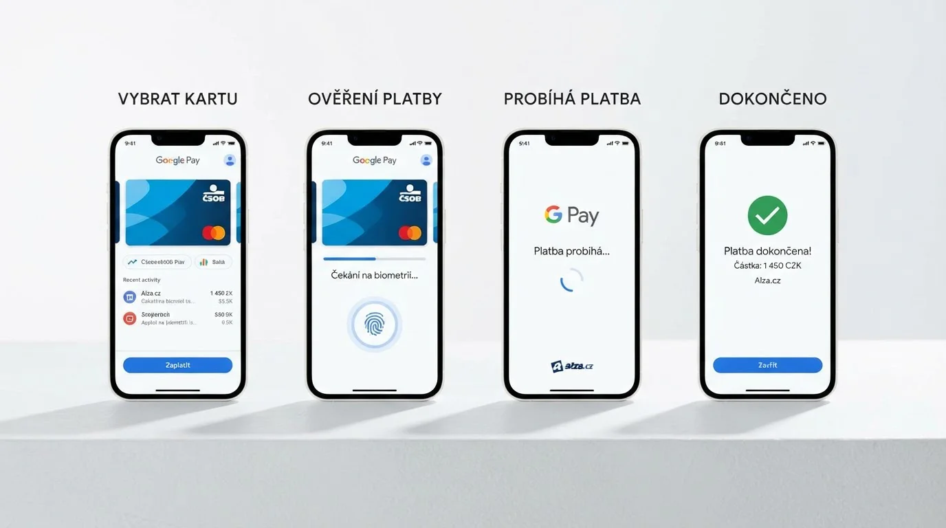 Vizuální průvodce kroky vkladu přes Google Pay