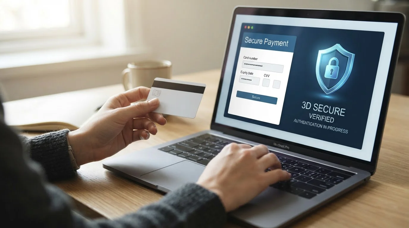 Kartová platba s 3D Secure ověřením na laptopu