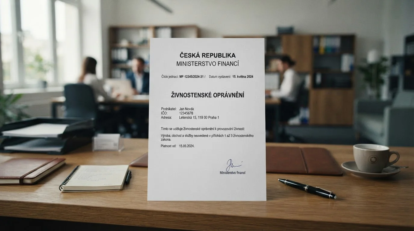 Oficiální licenční dokument Ministerstva financí ČR s hlavičkou a schvalovacím textem