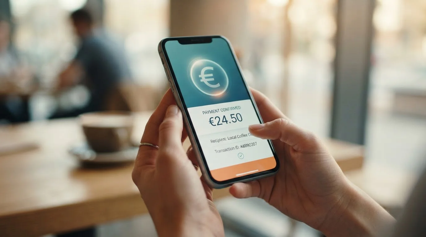 Mobilní telefon s platební aplikací v ruce uživatele
