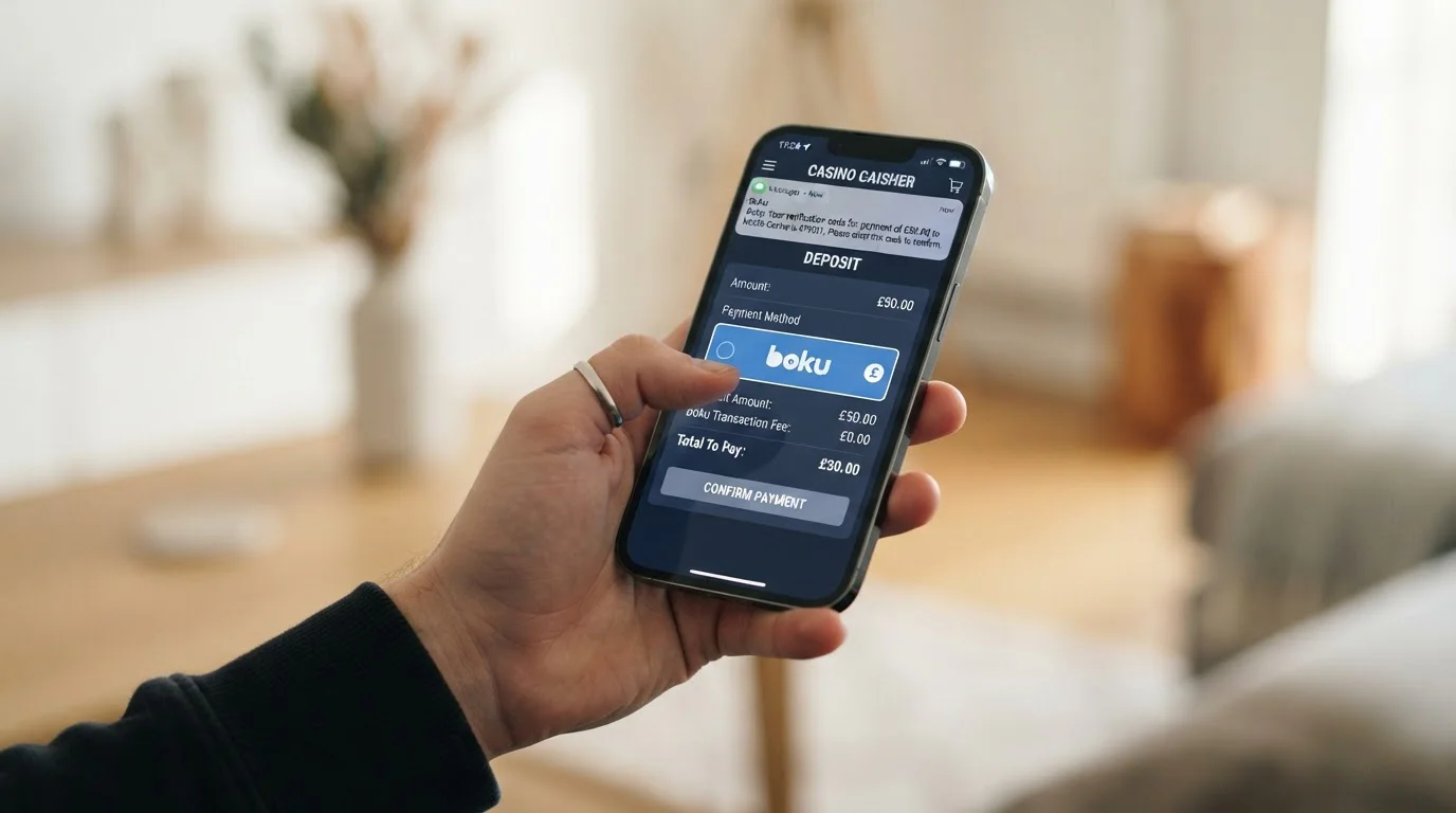 Mobilní telefon s otevřenou casino pokladnou a SMS ověřením Boku platby