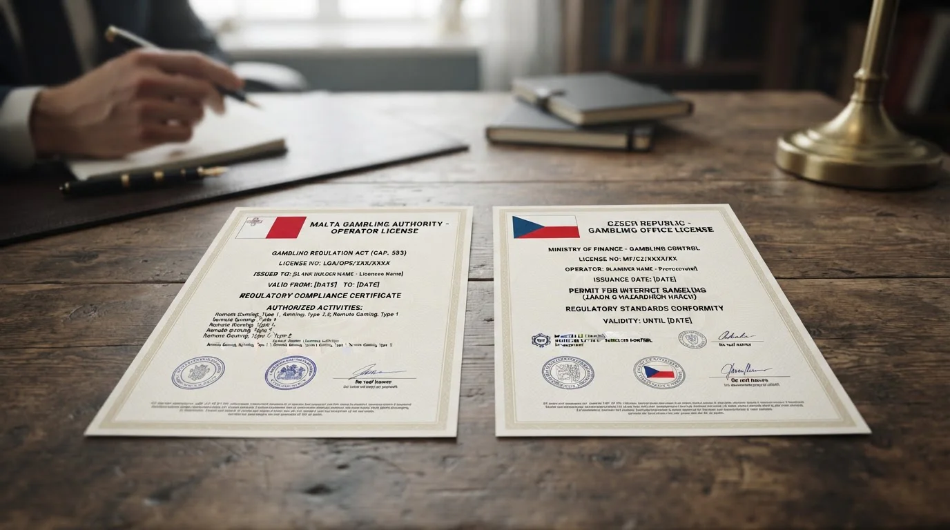 Porovnávací tabulka s maltskou a českou licencí na oficiálních dokumentech