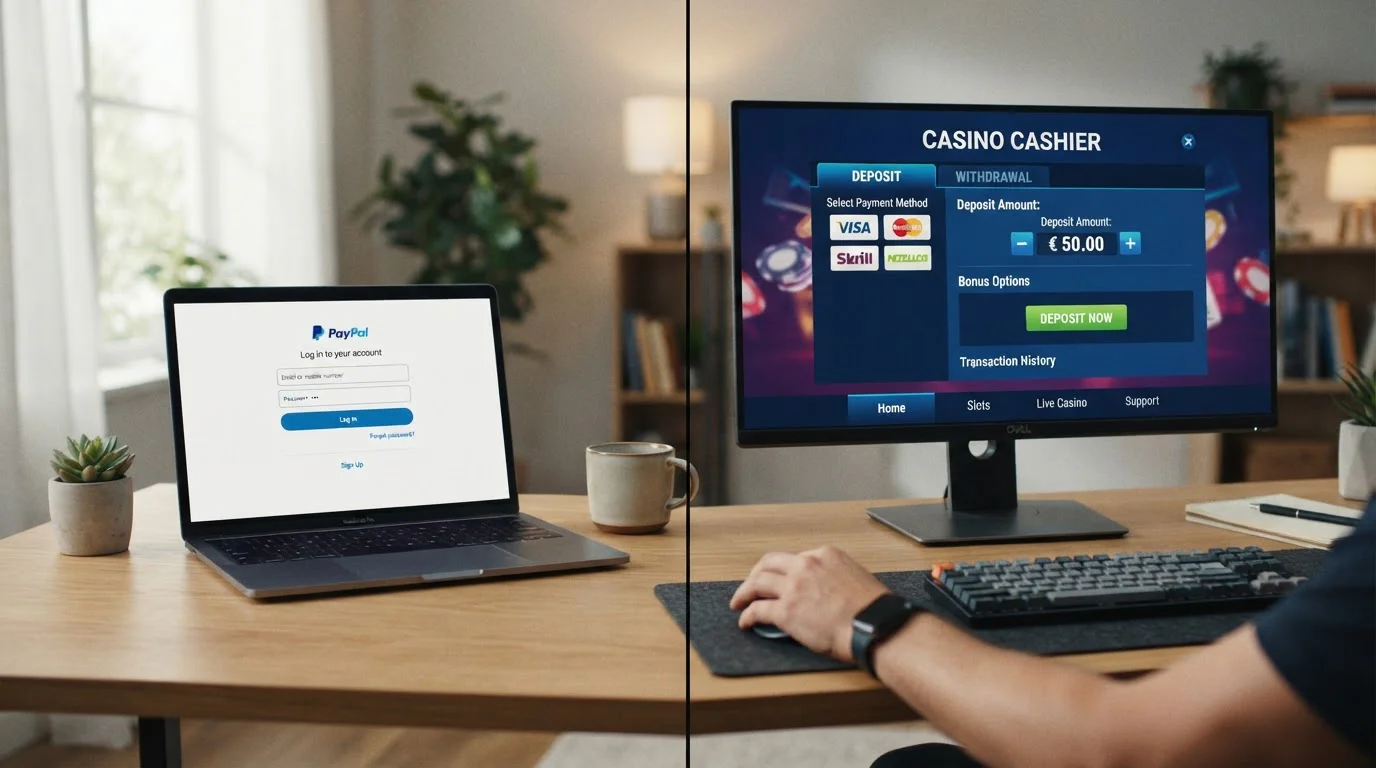 Notebook s PayPal přihlášením a pokladnou kasina