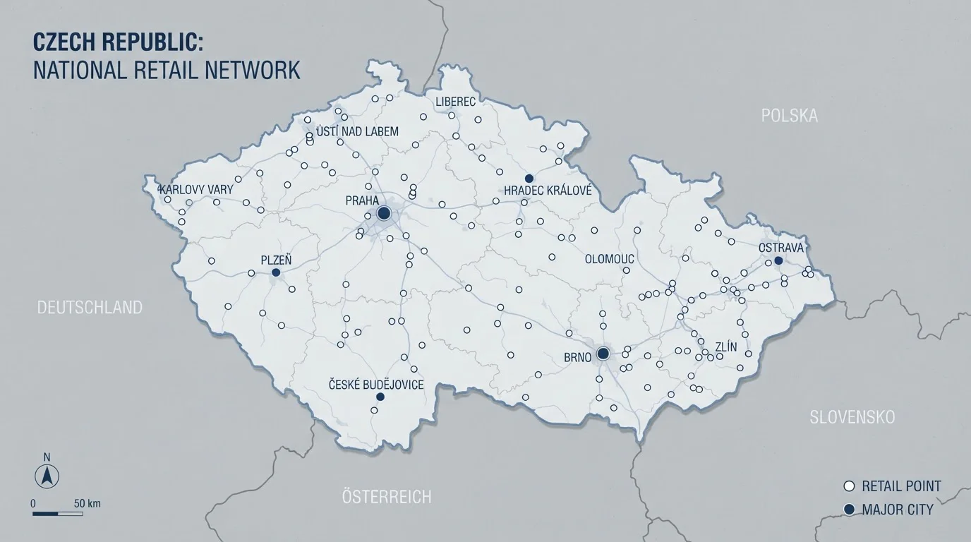 Mapa České republiky s označenými městy kde lze koupit paysafecard