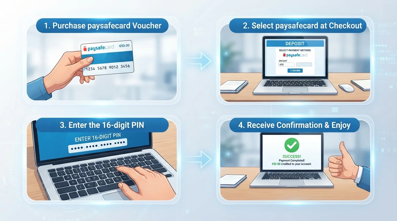 Čtyři kroky vkladu paysafecard infografika
