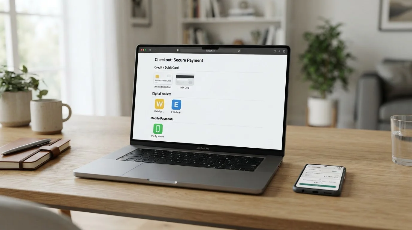Laptop zobrazující různé platební metody pro vklady do online casina