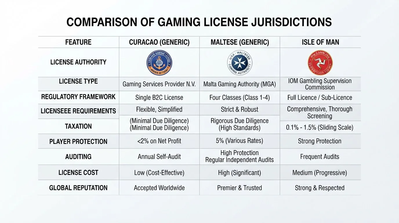 Srovnávací tabulka licencí Curacao eGaming a Malta Gaming Authority s označenými pečetěmi