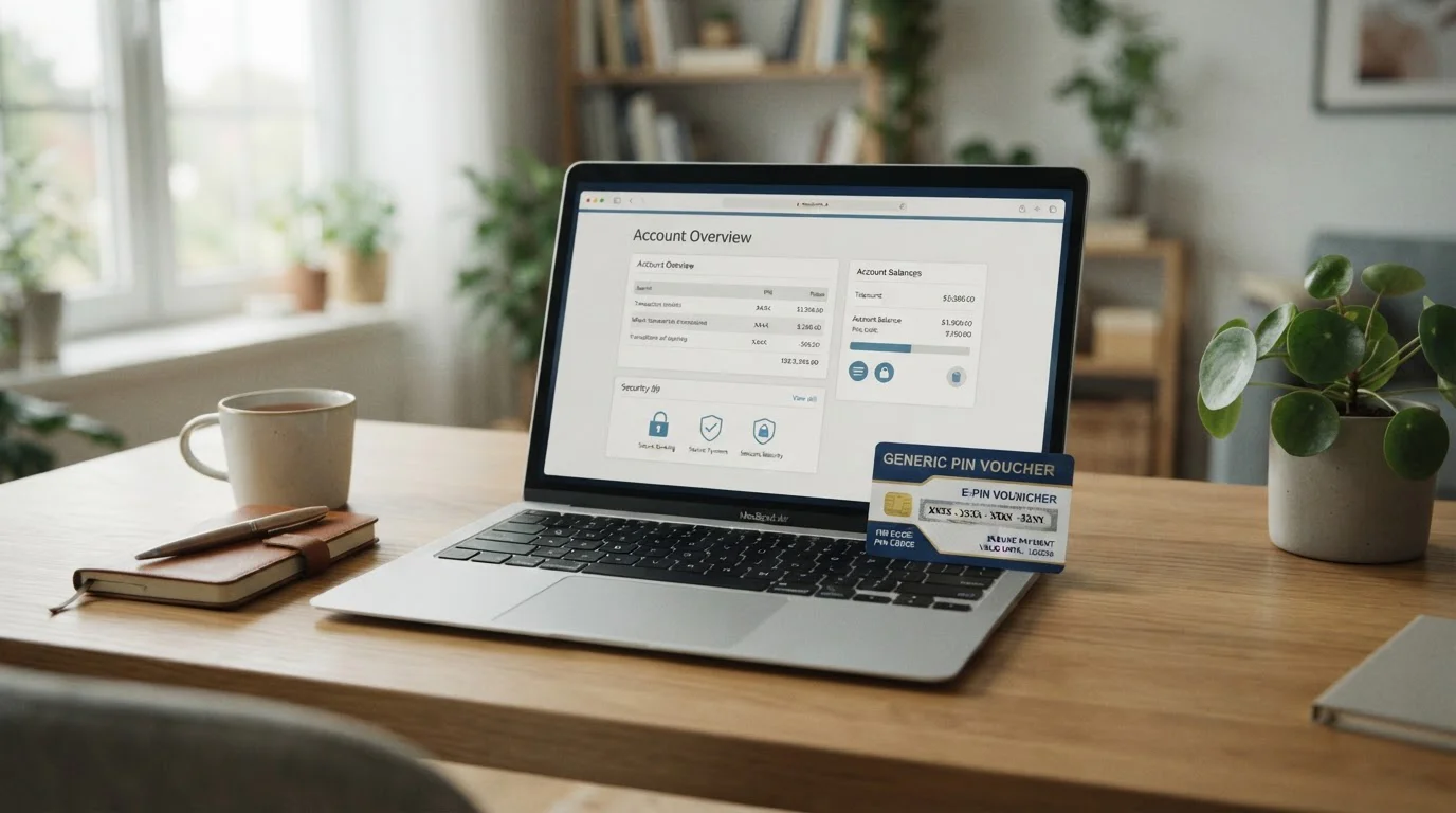 Paysafecard voucher a bankovní online rozhraní na notebooku