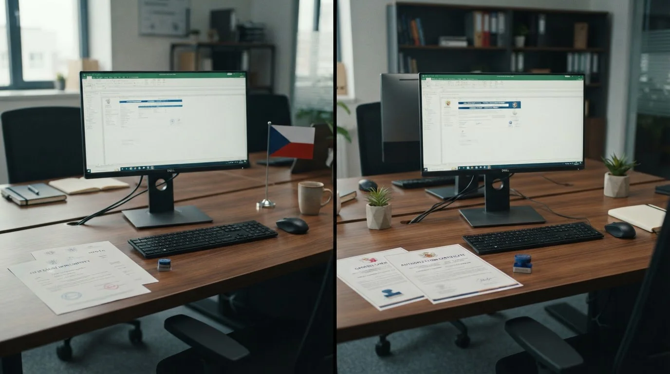 Srovnání českých a zahraničních kasin s dokumenty na stole