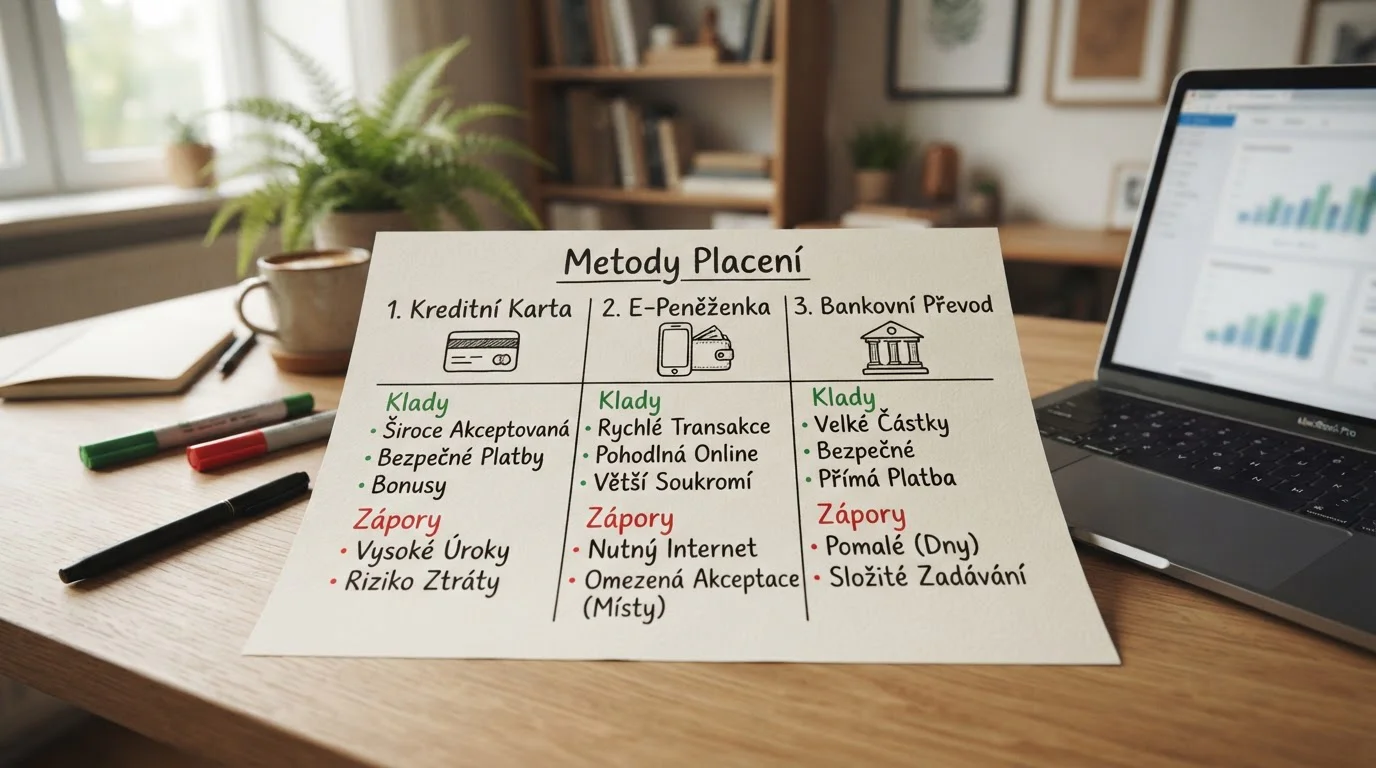 Srovnávací graf různých platebních metod pro online kasina