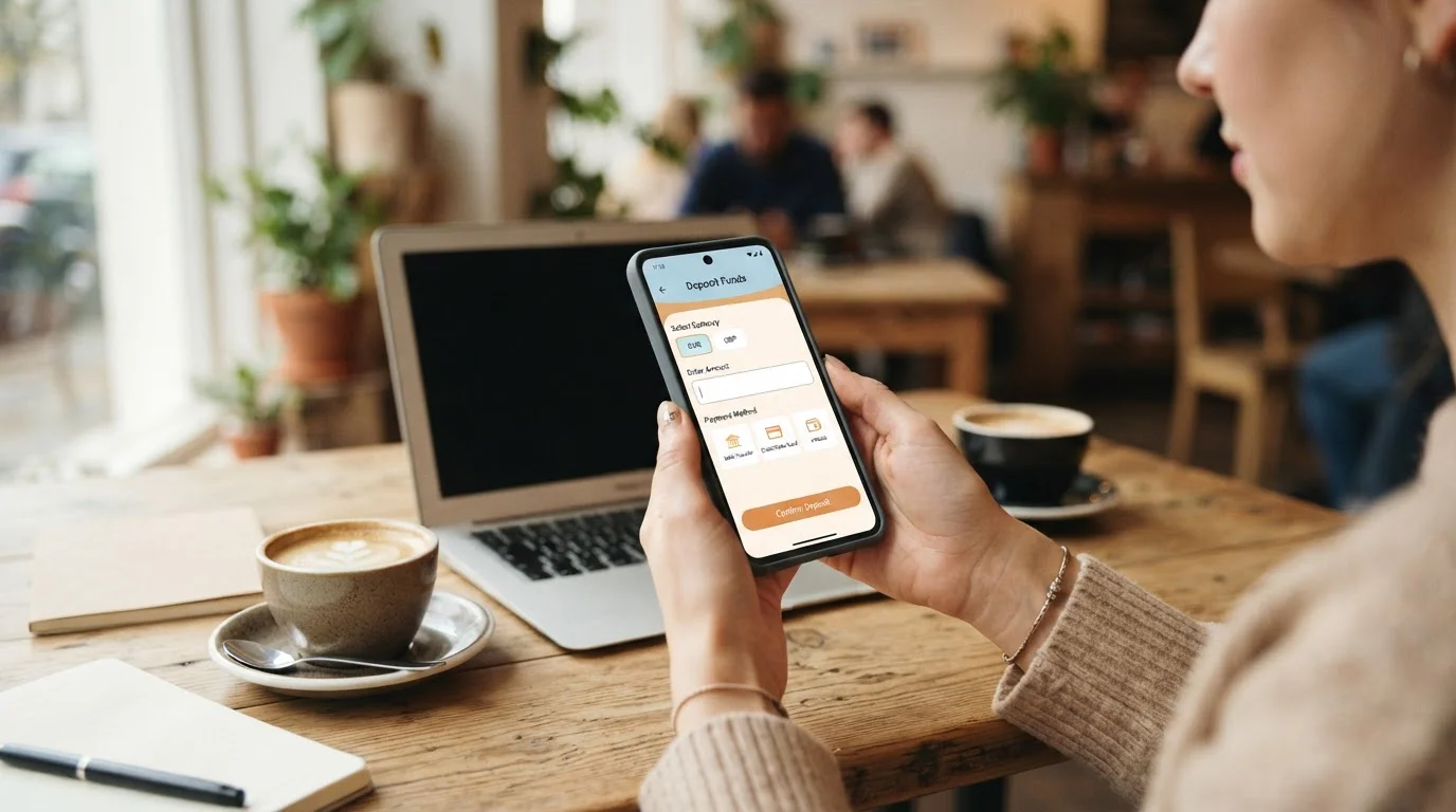 Smartphone s otevřenou ecoPayz aplikací a průvodcem vkladem